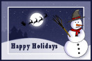 Miniature : Carte postale Joyeuses ftes : Bonhomme de neige et traineau du pre nol passant devant la lune. 