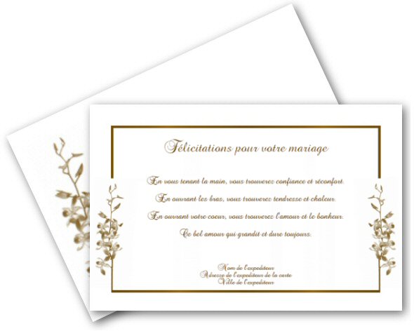 Faire-part de Felicitations/Mariage. Carte de flicitations de mariage orne de 2 orchides.