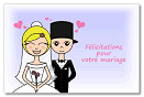 Miniature. Faire-Part : Carte de flicitations de mariage. Un joli petit couple de jeunes maris.