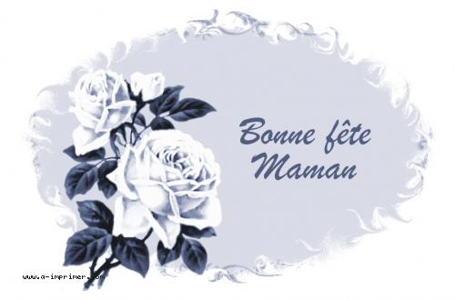 Carte postale bleue, d'un bouquet de roses blanches pour la fte des mres.
