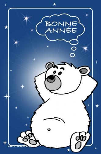 Carte postale Bonne Anne 2021 : Ours blanc qui pense.