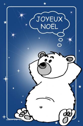 Carte postale joyeux nol : un ours blanc pense.