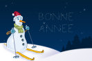 Miniature : Carte postale Bonne Anne 2021 : Bonhomme de neige sur des montagnes enneiges.