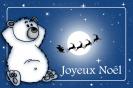 Miniature : Carte postale joyeux nol : un ours blanc ainsi que le traineau du pre nol passant devant la lune. 