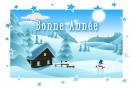 Miniature : Un bonhomme de neige dans des montagnes enneiges pour souhaiter une bonne anne 2021