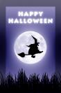 Miniature : Une carte postale pour Halloween. Une sorcire sur un balai passe devant la lune. 