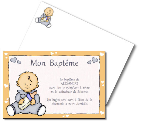 Faire-part de Bapteme. Faire part de baptme. Bb tient un biberon.