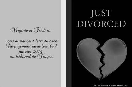 Faire-part de Divorce. Faire part de divorce orn d'un coeur bris. Couleurs modifiables.