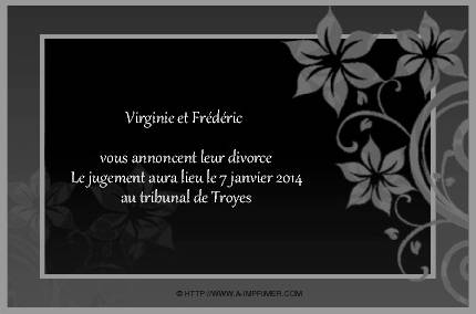 Faire-part de Divorce. Faire part de divorce sombre, orn de fleurs. Couleurs modifiables.