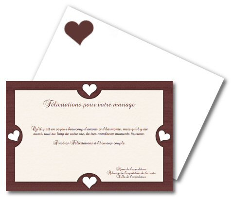 Faire-part de Felicitations/Mariage. Carte de flicitations de mariage. Petits coeurs.