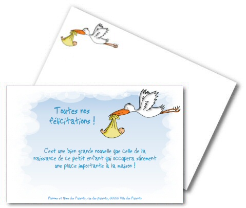 Faire Part De Felicitations De Naissance Gratuit A Imprimer Theme Cigogne