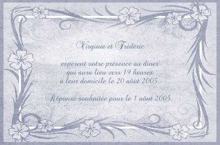 Faire-part de Invitation. Faire part d'invitation bleu clair (couleurs modifiables), orn d'un cadre fleuri.