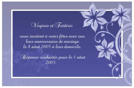 Faire-part de Invitation. Faire part d'invitation bleu (couleurs modifiables) orn de fleurs.