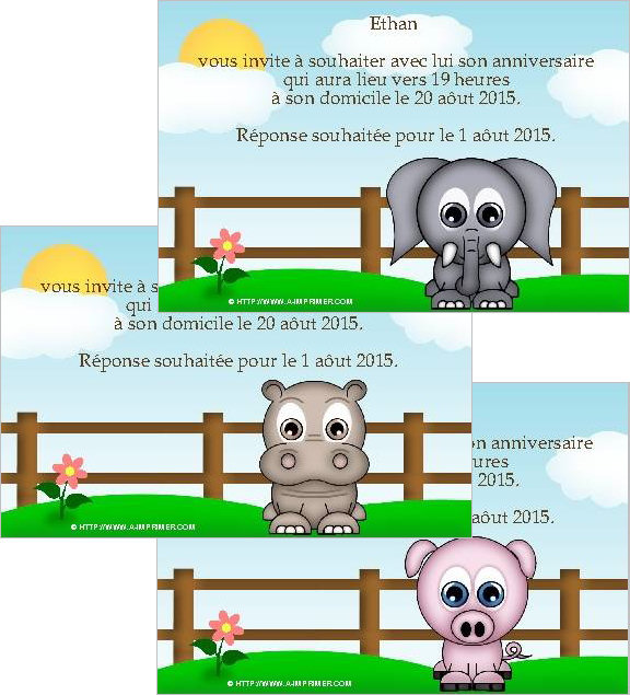 Faire-part de Invitation. Faire-part pour enfant orn d'un petit animal au choix.