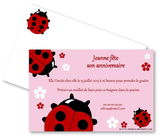Faire-part de Invitation. Une jolie carte pour invitation, rose avec des coccinelles.