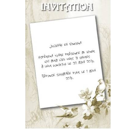 Faire-part de Invitation. Une carte d'invitation orne d'oiseaux