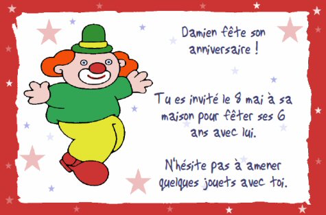 Faire-part de Invitation. Carton d'invitation compos d'un clown.