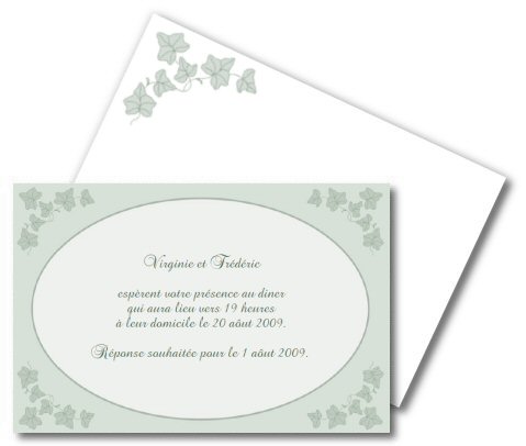 Faire-part de Invitation. Faire part d'invitation vert (couleurs modifiables) orn de feuilles de lierre