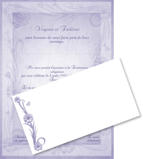 Faire-part de Mariage. Faire part de mariage sur le thme des fleurs. Couleurs modifiables.