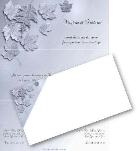 Faire-part de Mariage. Faire part de mariage automnal bleut (couleurs modifiables), sur le thme des feuilles mortes;