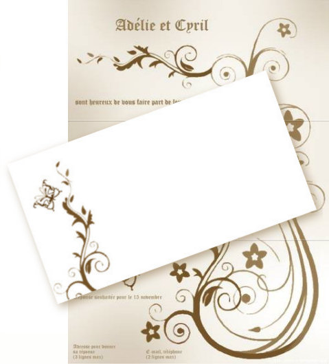 Faire-part de Mariage. Faire part de mariage. Des papillons et des fleurs. Couleurs modifiables.