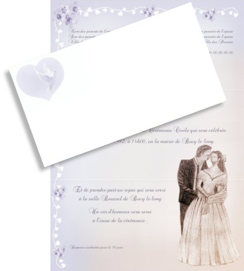 Faire-part de Mariage. Faire part de mariage orn de maris en dessin.