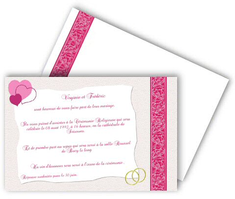 Faire-part de Mariage. Faire part de mariage rose orn de petits coeurs.