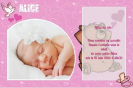 Miniature. Faire-Part : Faire part de naissance avec photo, rose, pour fille. Petit ourson.