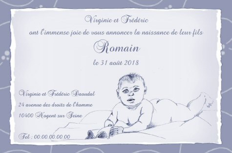 Faire-part de Naissance. Faire part de naissance orn d'un dessin de bb.