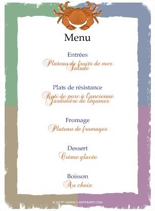 Menu simple orn d'un crabe.