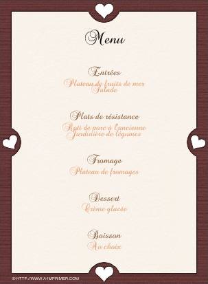 Menu multicolor orn de petits coeurs.