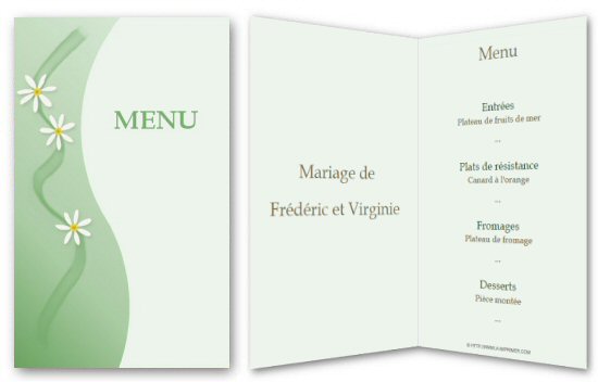 Menu multicolor orn d'un ruban de paquerettes.