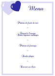 Miniature : Menu orn de gros coeurs bleus.