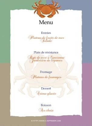 Menu orn d'un crabe.