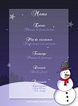 Miniature : Menu de fête de fin d'année, bleu nuit, orné d'un bonhomme de neige.