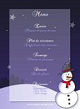 Miniature : Menu de fte de fin d'anne, bleu nuit, orn d'un bonhomme de neige.