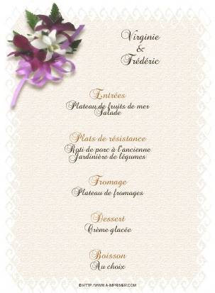 Menu orn d'un petit bouquet violet.