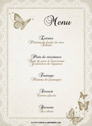 Menu multicolor orn de papillons.