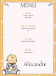 Miniature : Menu pour un baptme ou une fte pour enfant, orn d'un bb portant son biberon.