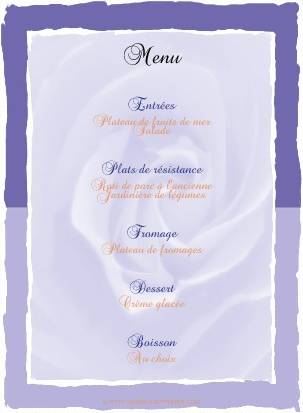 Menu multicolor dont le fond represente le coeur d'une rose.