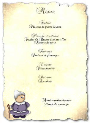 Menu pour fter l'anniversaire (par exemple) d'une grand mre