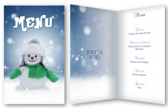 Menu orn d'un joli petit petit bonhomme de neige.