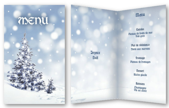 Menu pour fter nol orn d'un sapin dans la neige