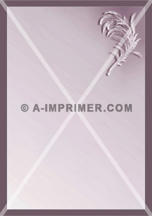 Papier  lettre violet orn d'une plume.