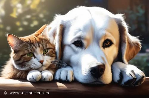 Chat et Chien Carte postale d'un chat et d'un chien