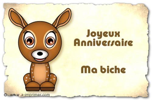 Carte postale gratuite à imprimer Anniversaire - Ma biche