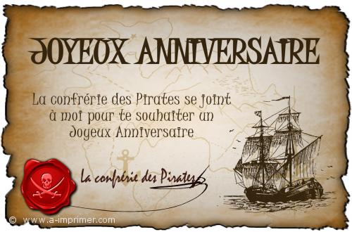 Carte d'anniversaire des petits pirates. La confrrie des pirates se joint  moi pour te souhaiter un joyeux anniversaire.