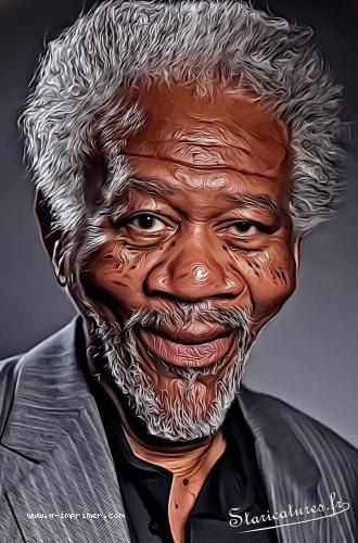 Carte postale caricaturale de Morgan Freeman