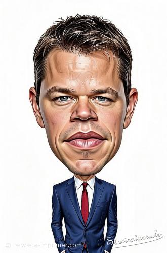 Matt Damon Carte postale caricaturale de Damon Matt