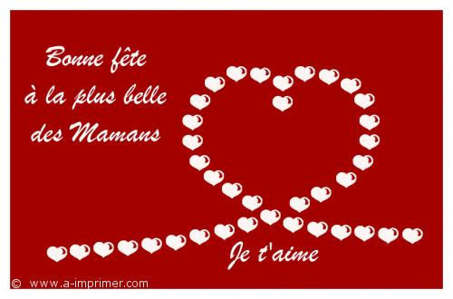 Fête des mères Carte postale pour la fête des mères : Bonne fête à la plus belle des mamans. Je t'aime.